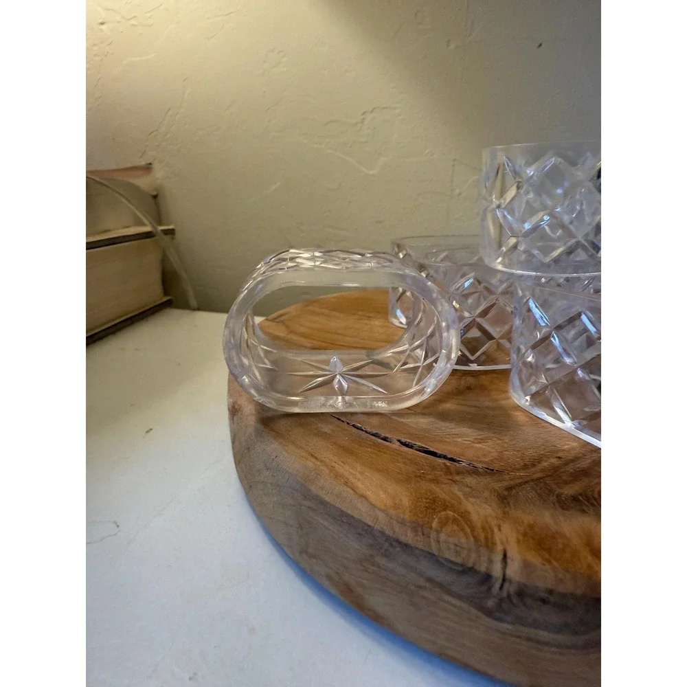 Vintage Acrylic Plastic Crystal Like Napkin Rings Set of 8